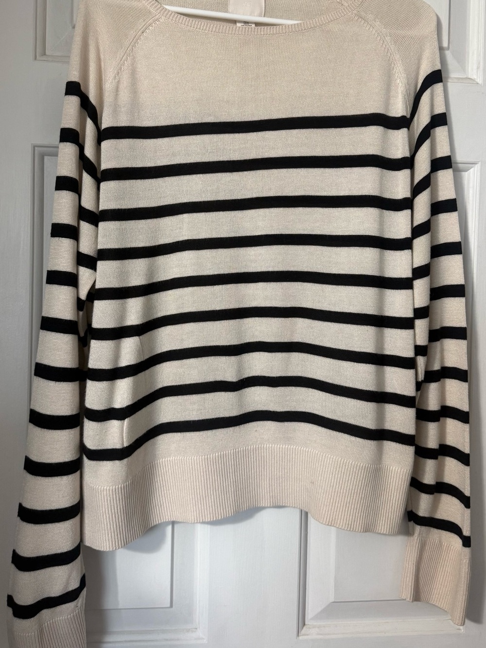 H&M Cream and Black Striped Crewneck Sweater